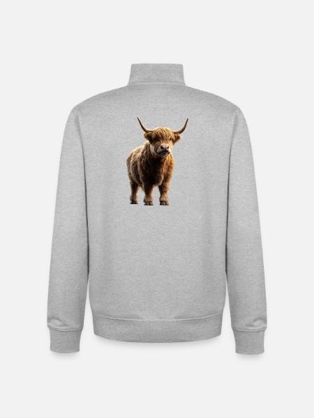 Lehmä Highland Cow Highland Cattle Cattle Farm lehmät - Unisex vetoketjullinen collegepaita luomupuuvillasta Stanley/Stellalta - harmaasävyinen