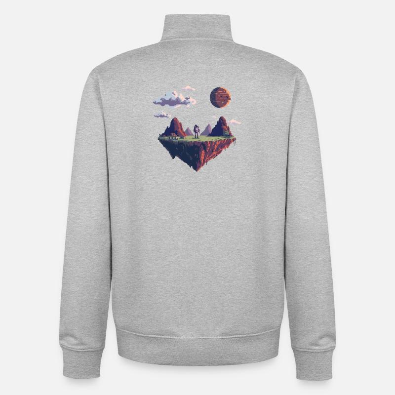 8-Bit Pixel Astronaut on Floating Island - Unisex Organic Zip Sweatshirt by Stanley/Stella - heather grey