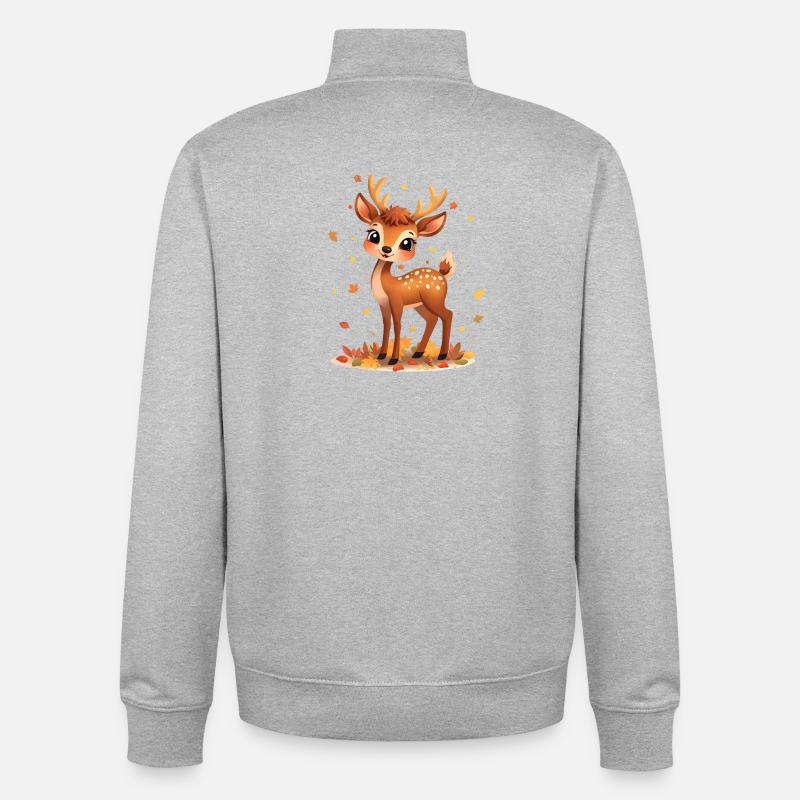 Rehkitz im Herbstlicht und fallenden Blättern - Unisex Organic Zip Sweatshirt von Stanley/Stella - Grau meliert