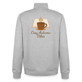 Cozy Autumn Vibes – Book, Coffee & Autumn Magic - Unisex Organic Zip Sweatshirt by Stanley/Stella - heather grey - Back - AI Model Male 185 light (185cm)