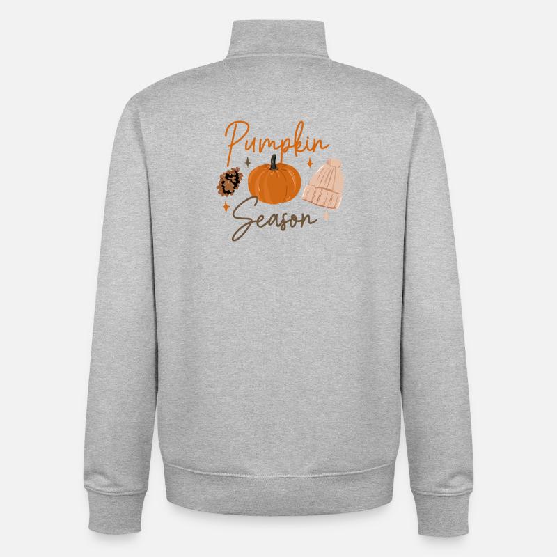 Saison des citrouilles Imprimé d’automne douillet - Sweat zippé unisexe en coton bio Stanley/Stella - gris chiné