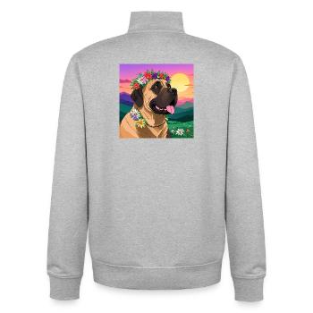 Mastiff with floral wreath - Unisex Organic Zip Sweatshirt by Stanley/Stella - heather grey - Back - AI Model Male 185 light (185cm)