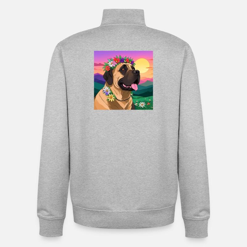 Mastiff mit Blumenkranz - Unisex Organic Zip Sweatshirt von Stanley/Stella - Grau meliert