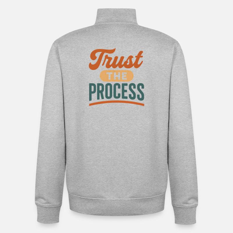 Faites confiance au processus Retro Print - Sweat zippé unisexe en coton bio Stanley/Stella - gris chiné