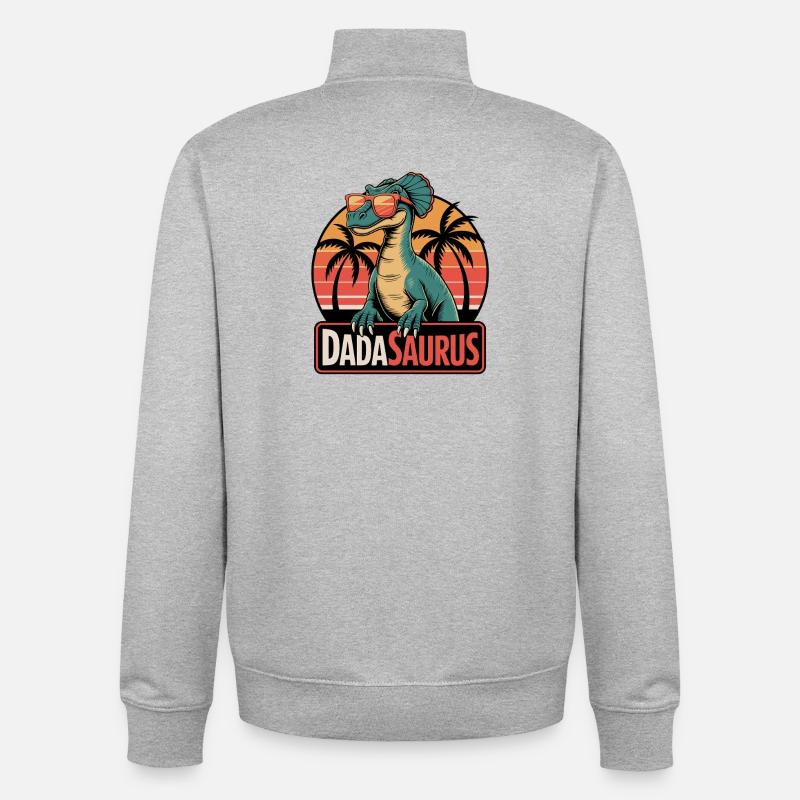 Dadasaurus Cooler Dinosaurier Retro Palmen - Unisex Organic Zip Sweatshirt von Stanley/Stella - Grau meliert