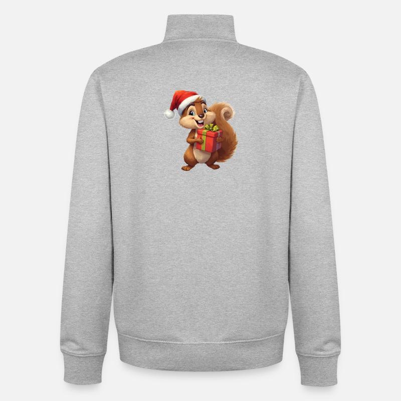 Écureuil de Noël avec cadeau - Sweat zippé unisexe en coton bio Stanley/Stella - gris chiné
