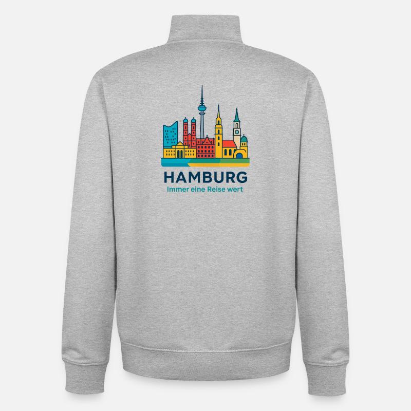 Silhouette de Hambourg Toujours à visiter - Sweat zippé unisexe en coton bio Stanley/Stella - gris chiné