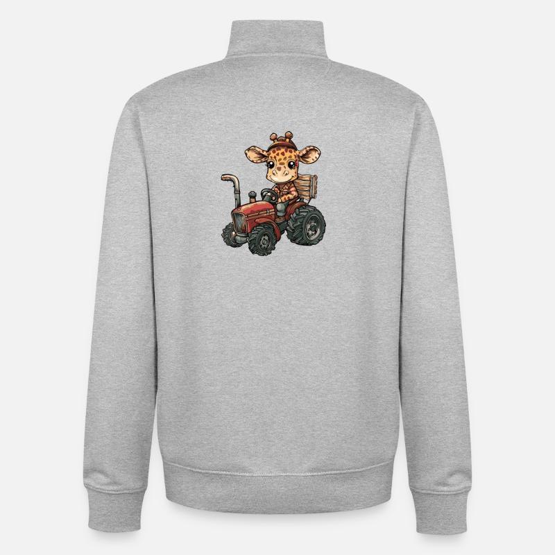 Giraffe Tractor Farmer - Unisex Organic Zip Sweatshirt by Stanley/Stella - heather grey