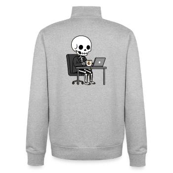 Skeleton in a suit at the office - Unisex Organic Zip Sweatshirt by Stanley/Stella - heather grey - Back - AI Model Male 185 light (185cm)