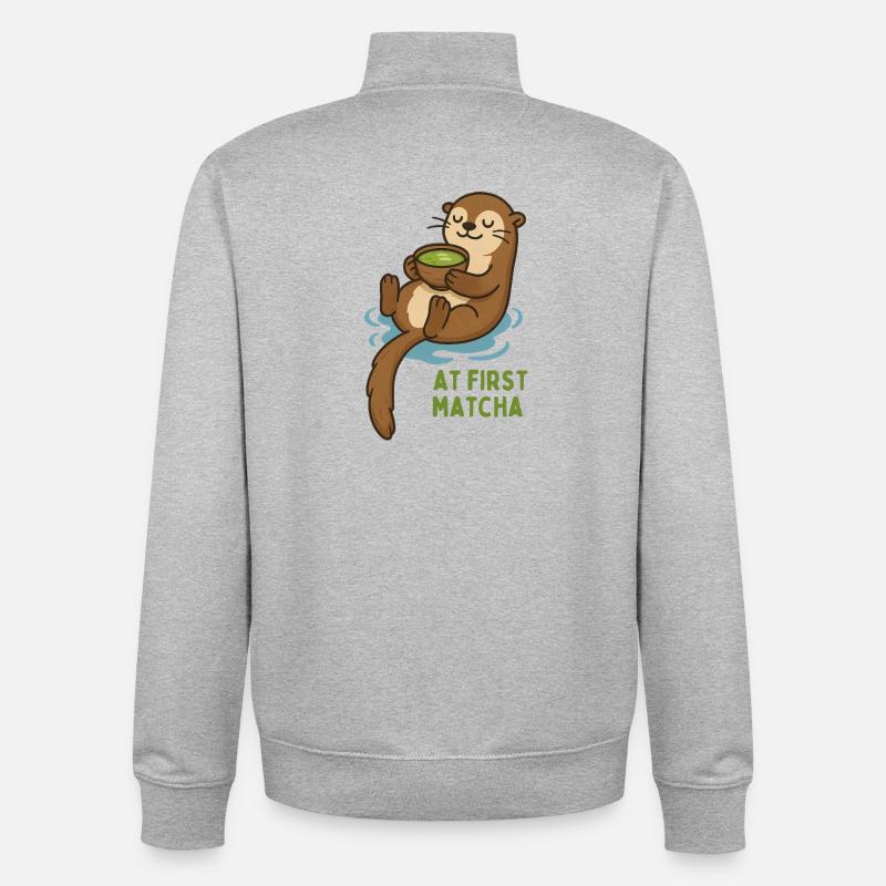 Une loutre avec du matcha - Sweat zippé unisexe en coton bio Stanley/Stella - gris chiné