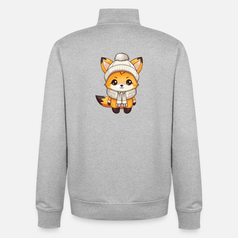 Renard Hiver Animal Bébé Bande Dessinée - Sweat zippé unisexe en coton bio Stanley/Stella - gris chiné