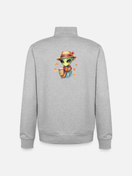 Hipster Alien mit Kaffee – Herbststimmung - Unisex Organic Zip Sweatshirt von Stanley/Stella - Grau meliert