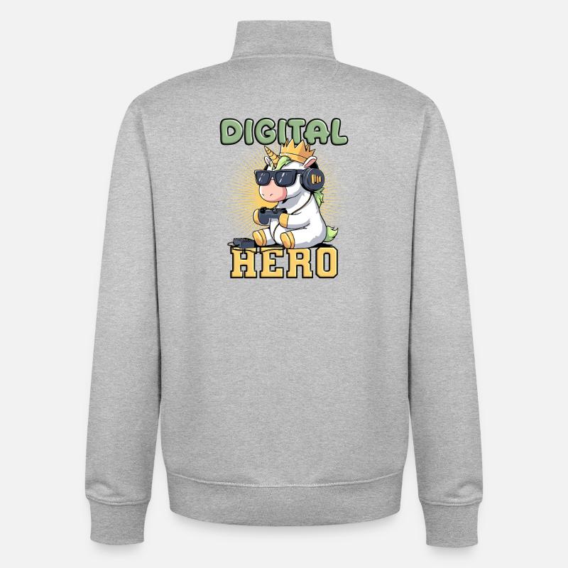 Zocken - digital hero einhorn - Unisex Organic Zip Sweatshirt von Stanley/Stella - Grau meliert
