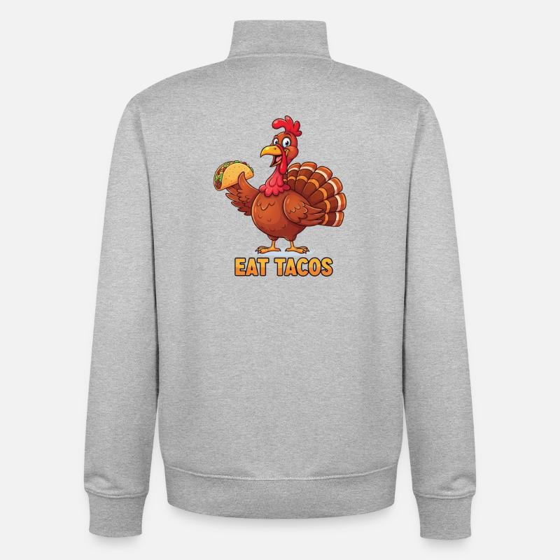 Manger des tacos Dessin animé Dinde - Sweat zippé unisexe en coton bio Stanley/Stella - gris chiné