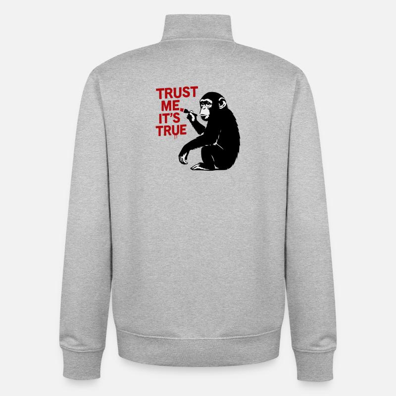 Believe me, it's true – monkey art - Unisex Organic Zip Sweatshirt by Stanley/Stella - heather grey