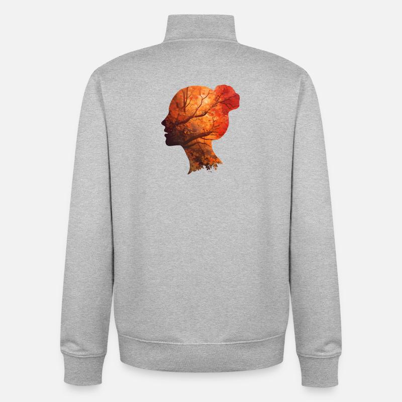 Silhouette d’automne femme – Portrait élégant - Sweat zippé unisexe en coton bio Stanley/Stella - gris chiné