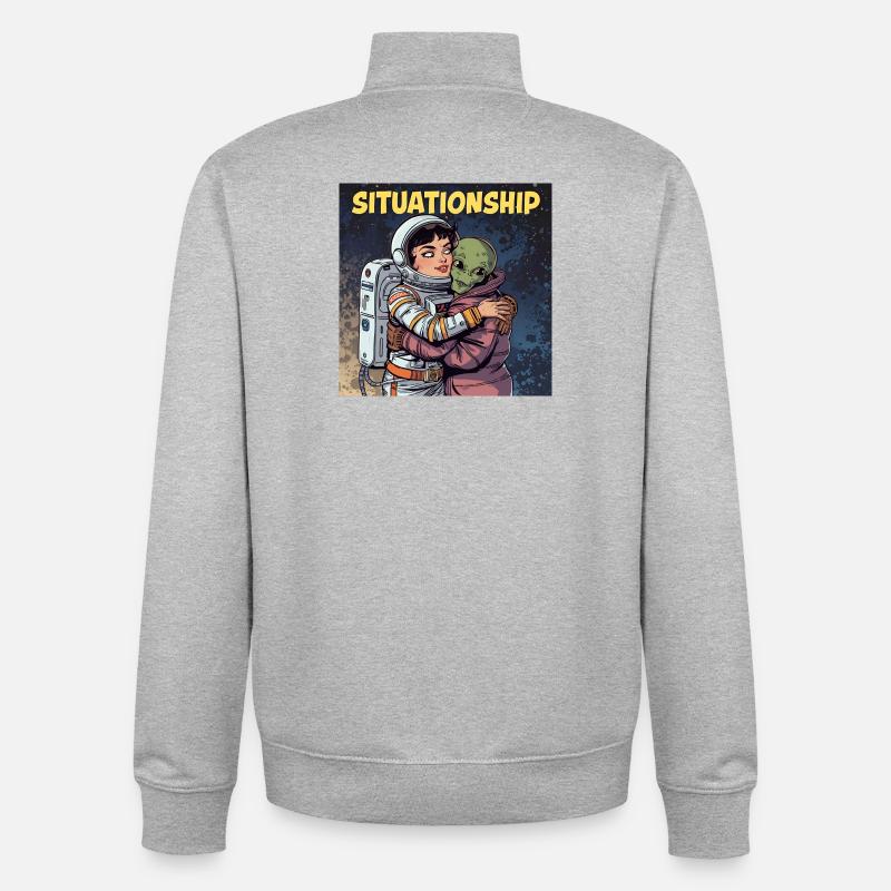 Situationship Astronaute et Alien - Sweat zippé unisexe en coton bio Stanley/Stella - gris chiné