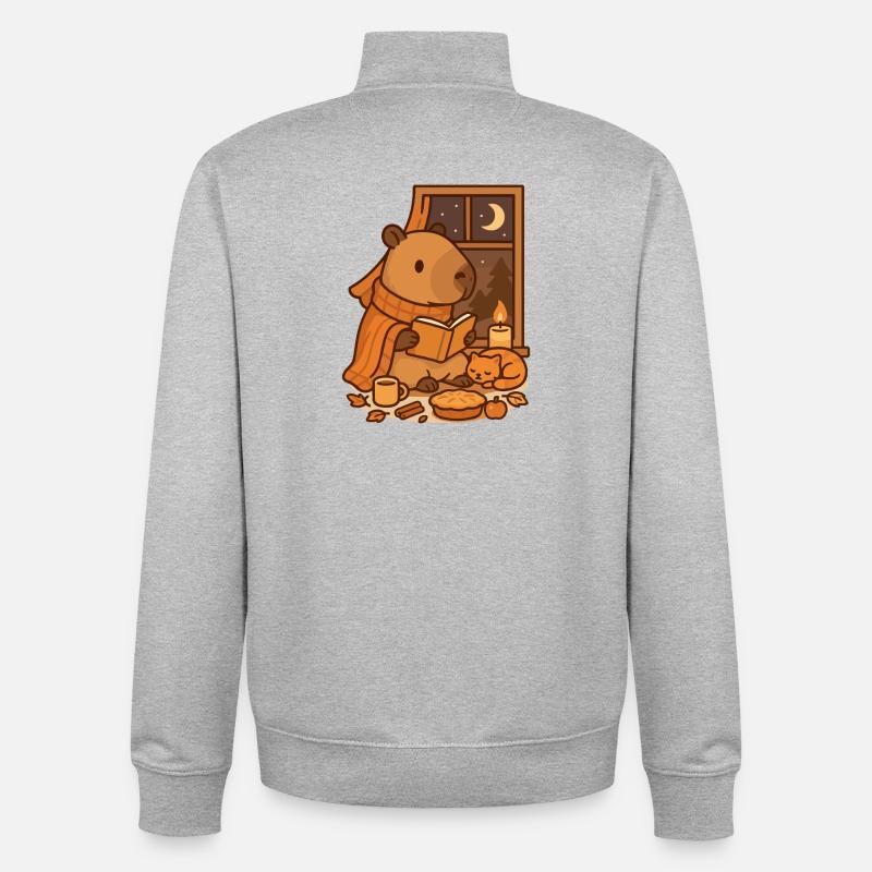 Capybara Reading Nook – Cozy Herbstabend - Unisex Organic Zip Sweatshirt von Stanley/Stella - Grau meliert