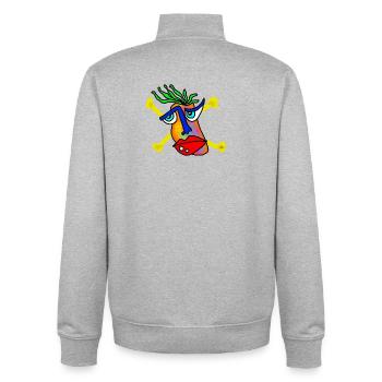 Buntes Gesicht mit Knochen-Backdrop - Unisex Organic Zip Sweatshirt von Stanley/Stella - Grau meliert - Hinten - AI Model Male 185 light (185cm)