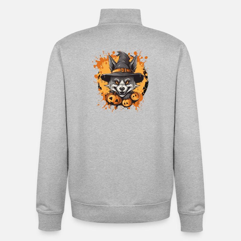 Halloween Wolf mit Hexenhut - Unisex Organic Zip Sweatshirt von Stanley/Stella - Grau meliert