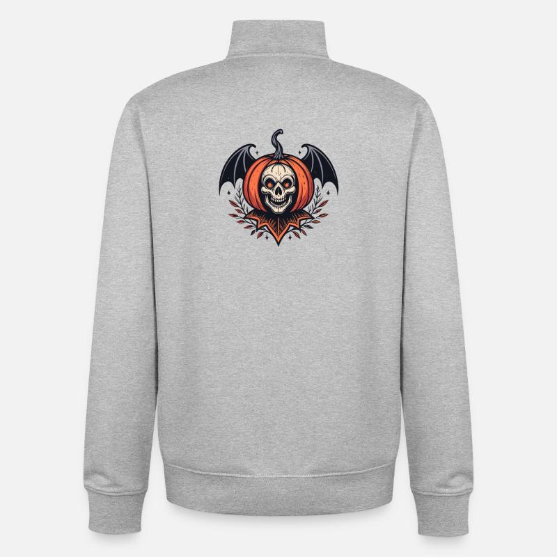 Squelette Citrouille Halloween Ailé - Sweat zippé unisexe en coton bio Stanley/Stella - gris chiné