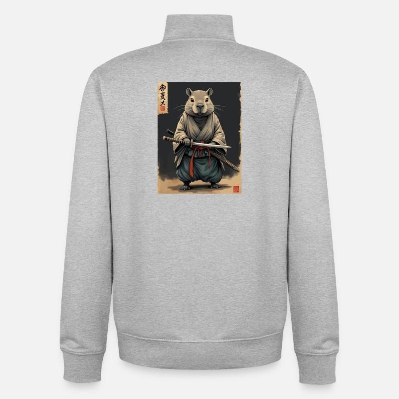 Samouraï Cappibara avec Katana - Sweat zippé unisexe en coton bio Stanley/Stella - gris chiné