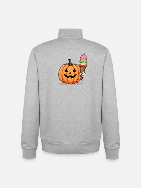 Süßer Grusel Kürbis mit Eiswaffel - Unisex Organic Zip Sweatshirt by Stanley/Stella - heather grey