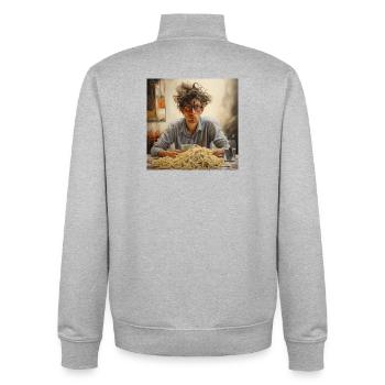 Young man tangled hair with spaghetti mountain glasses - Unisex Organic Zip Sweatshirt by Stanley/Stella - heather grey - Back - AI Model Male 185 light (185cm)