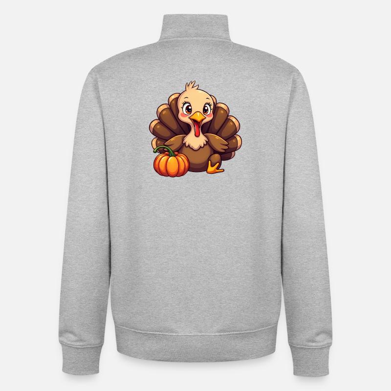 Bébé dinde de Thanksgiving - Sweat zippé unisexe en coton bio Stanley/Stella - gris chiné