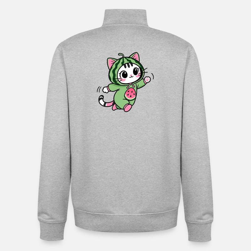 Chat Mignon en Hoodie Pastèque - Sweat zippé unisexe en coton bio Stanley/Stella - gris chiné