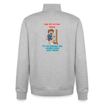 Hurt a bit - Unisex Organic Zip Sweatshirt by Stanley/Stella - heather grey - Back - AI Model Male 185 light (185cm)