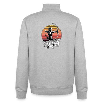 Conception de tir à l’arc pour les archers et les parcours - Sweat zippé unisexe en coton bio Stanley/Stella - gris chiné - Dos - AI Model Male 185 light (185cm)