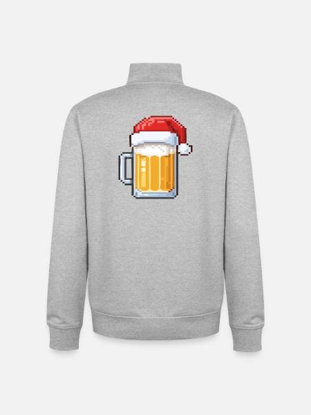 Pixel Bier mit Weihnachtsmütze – Weihnachtsdesign - Unisex Organic Zip Sweatshirt von Stanley/Stella - Grau meliert