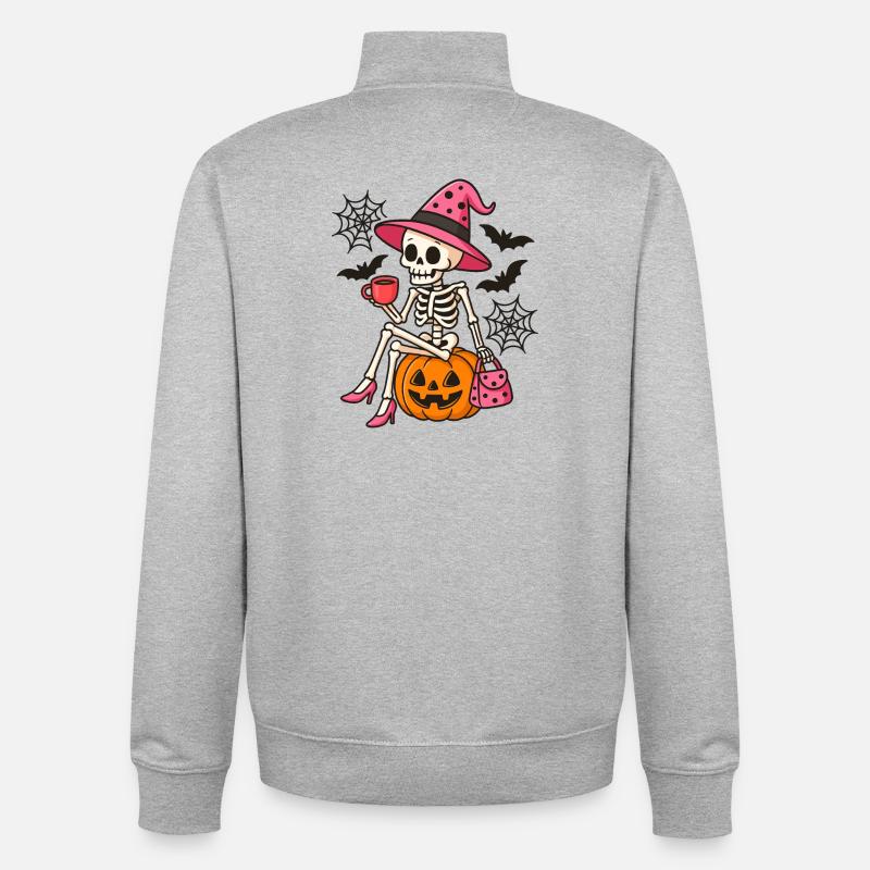 Pink Cute Halloween Witch Skeleton - Unisex Organic Zip Sweatshirt by Stanley/Stella - heather grey