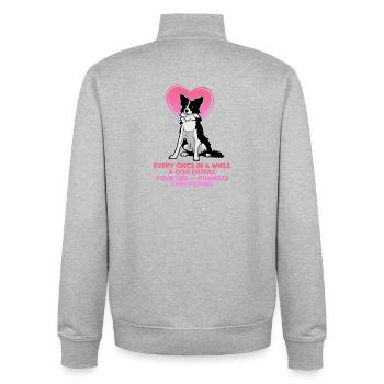 Border Collie Dog Dad Shirt – Funny Dog Lover - Sweat zippé unisexe en coton bio Stanley/Stella - gris chiné - Dos - AI Model Male 185 light (185cm)