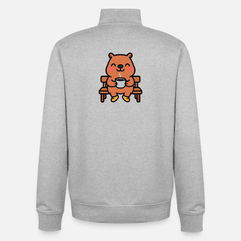 Capybara auf einer Kaffeebank - Unisex Organic Zip Sweatshirt von Stanley/Stella - Grau meliert