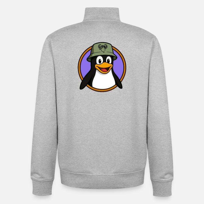 Tux Linux + GNU Hat - Unisex Organic Zip Sweatshirt by Stanley/Stella - heather grey