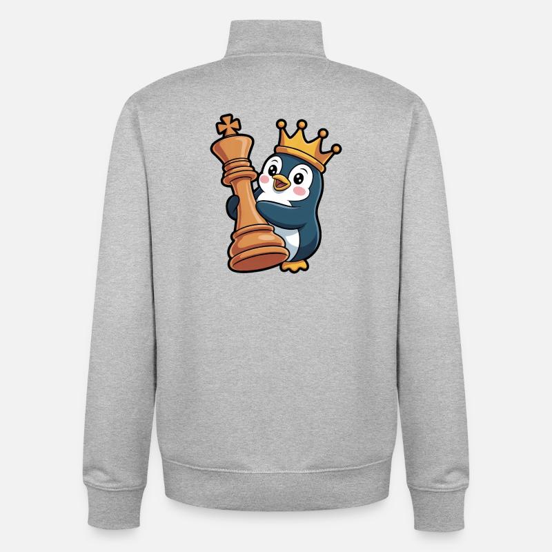 Kreativa pingouin pièce d’échecs roi échiquier - Sweat zippé unisexe en coton bio Stanley/Stella - gris chiné