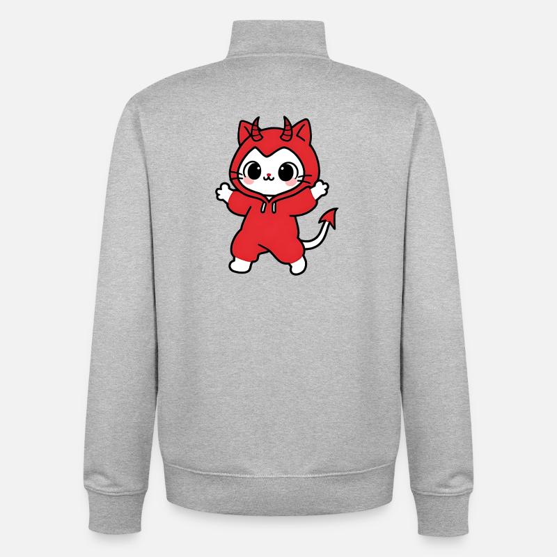 Cat Devil Kapuzenpullover Rot - Unisex Organic Zip Sweatshirt von Stanley/Stella - Grau meliert