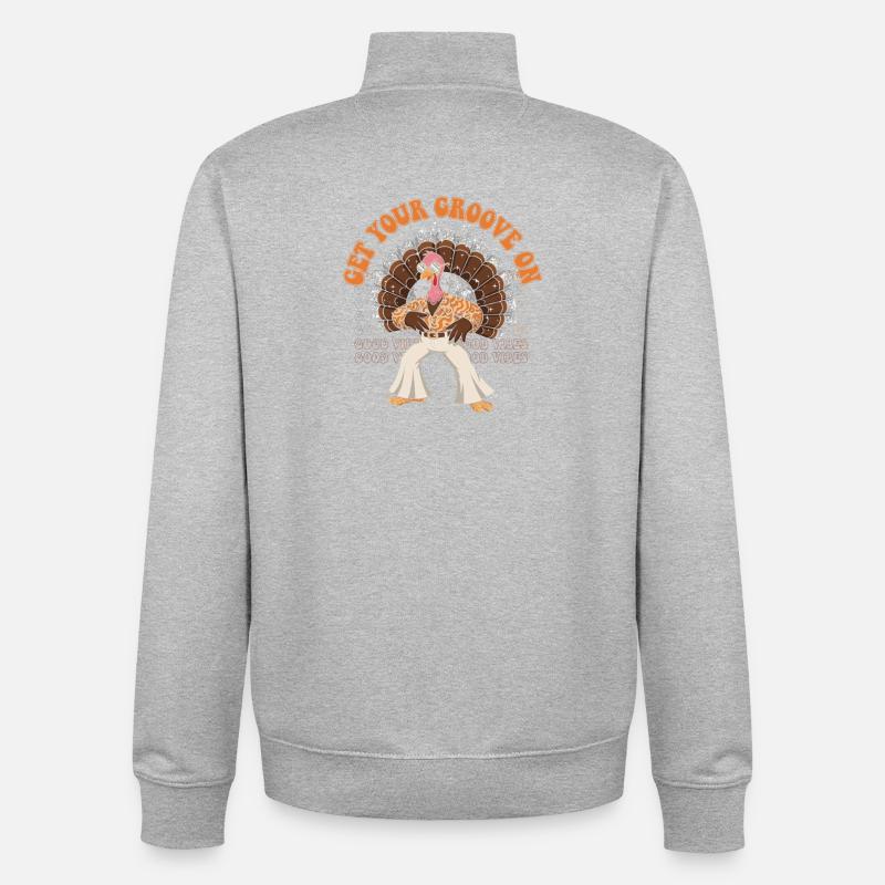 Discothèque de dinde groovy - Sweat zippé unisexe en coton bio Stanley/Stella - gris chiné