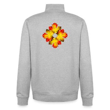 Glowing Maple Leaf Ornament – Autumnal Motif - Unisex Organic Zip Sweatshirt by Stanley/Stella - heather grey - Back - AI Model Male 185 light (185cm)