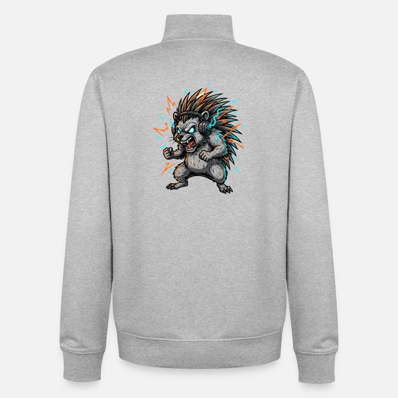 Cyber électrique Hérisson DJ - Sweat zippé unisexe en coton bio Stanley/Stella - gris chiné