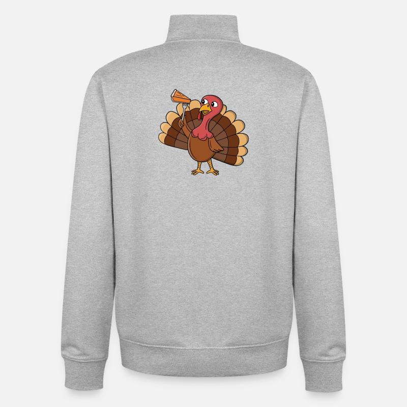 Dinde avec une tranche de tarte - Sweat zippé unisexe en coton bio Stanley/Stella - gris chiné