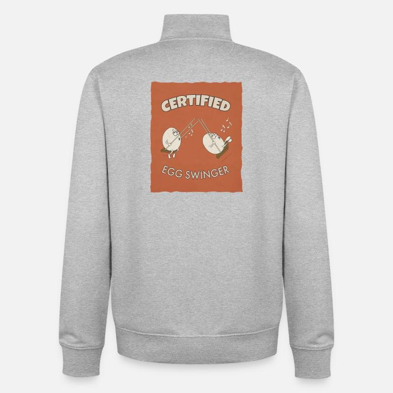 Oeuf échangiste certifié – Funny Egg Design - Sweat zippé unisexe en coton bio Stanley/Stella - gris chiné