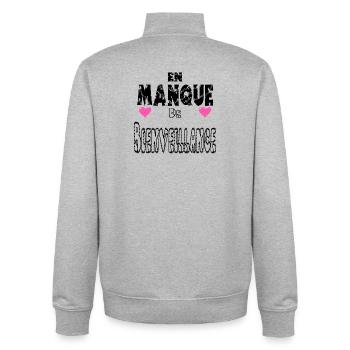 En Manque De Bienveillance - Sweat zippé unisexe en coton bio Stanley/Stella - gris chiné - Dos - AI Model Male 185 light (185cm)