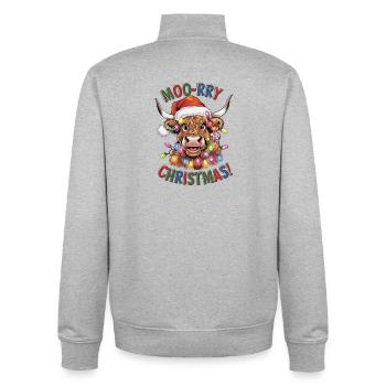 Moo-rry Noël Drôle Vache de Noël - Sweat zippé unisexe en coton bio Stanley/Stella - gris chiné - Dos - AI Model Male 185 light (185cm)