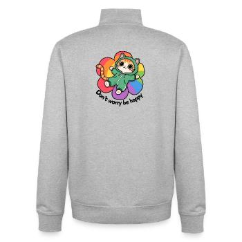 Mach dir keine Sorgen, sei glücklich, entspanne dich bei der Katze auf einer Blume - Unisex Organic Zip Sweatshirt von Stanley/Stella - Grau meliert - Hinten - AI Model Male 185 light (185cm)