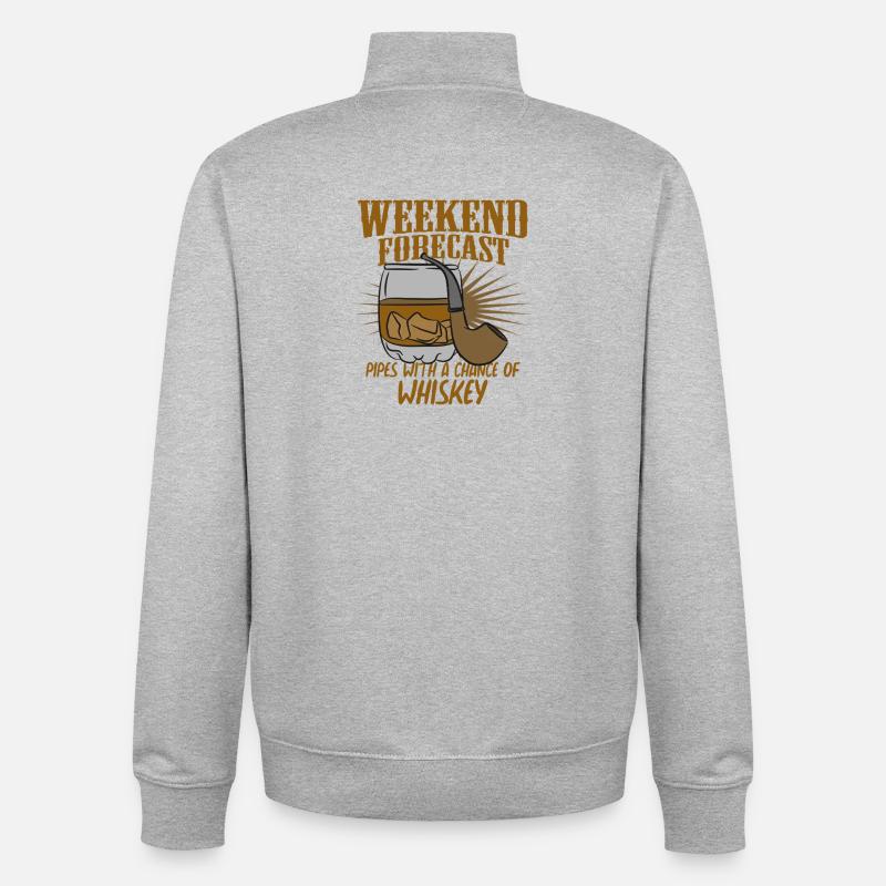 Prévisions du week-end – Pipes avec une chance de whisky - Sweat zippé unisexe en coton bio Stanley/Stella - gris chiné