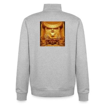 Golden Bitcoin Buddha Temple - Unisex Organic Zip Sweatshirt by Stanley/Stella - heather grey - Back - AI Model Male 185 light (185cm)