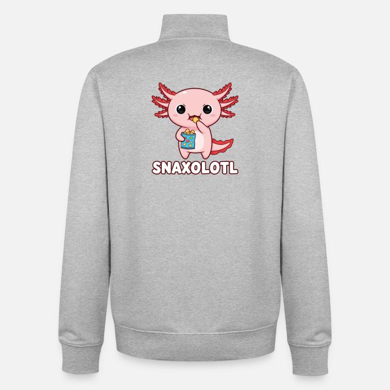 Mignon axolotl rose mangeant des chips - Sweat zippé unisexe en coton bio Stanley/Stella - gris chiné